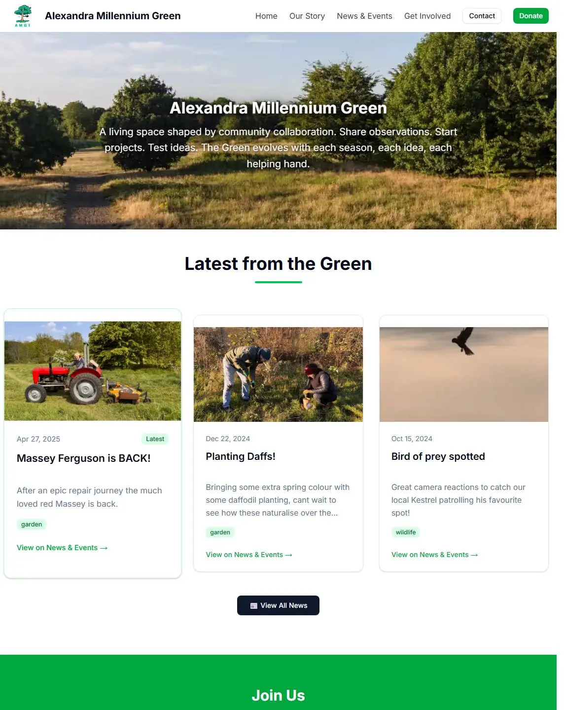 Alexandra Millennium Green website screenshot